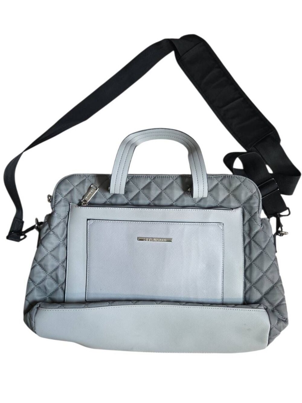 Steve Madden Quilted Grey Laptop Tote Bag Crossbody Travel Briefcase